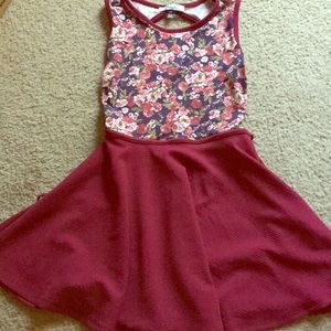 Floral top, and Flowy Burgundy dress